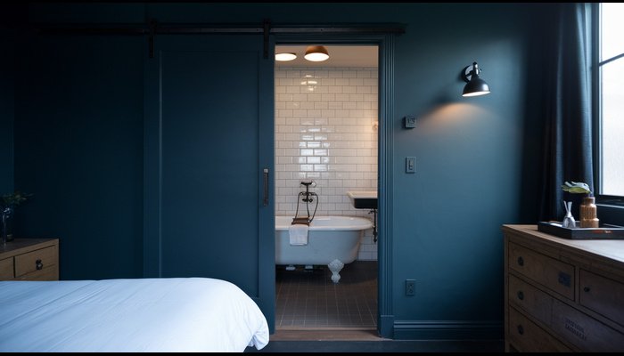 Moody bedroom and bathroom design mood